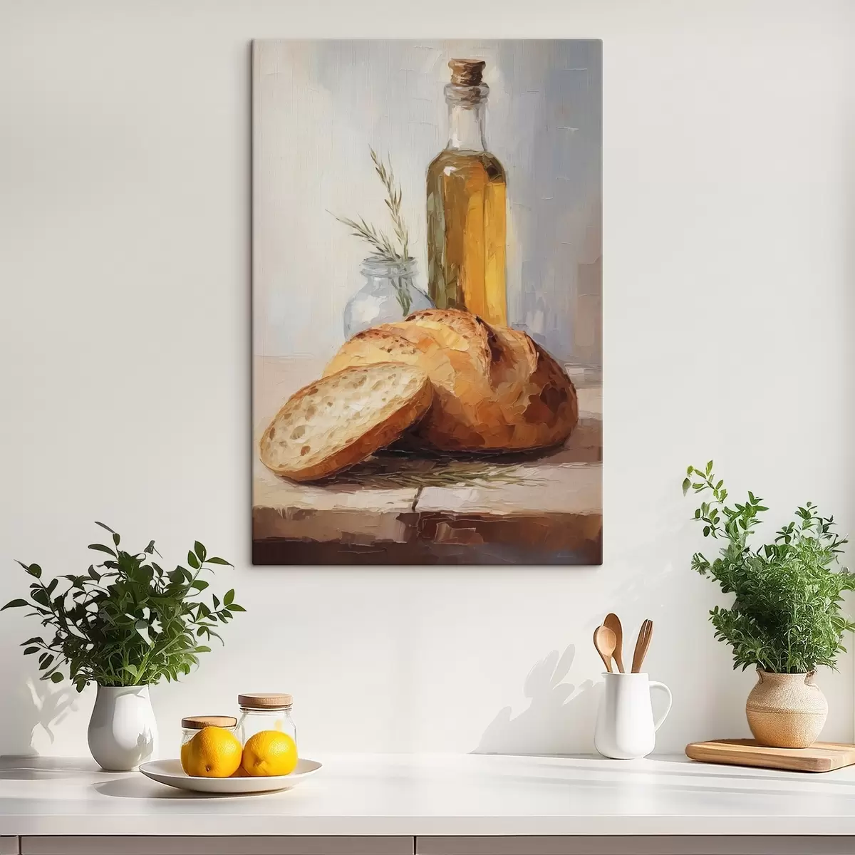 Obraz Chlieb a fľaša oleja, imitácia maľby s46759