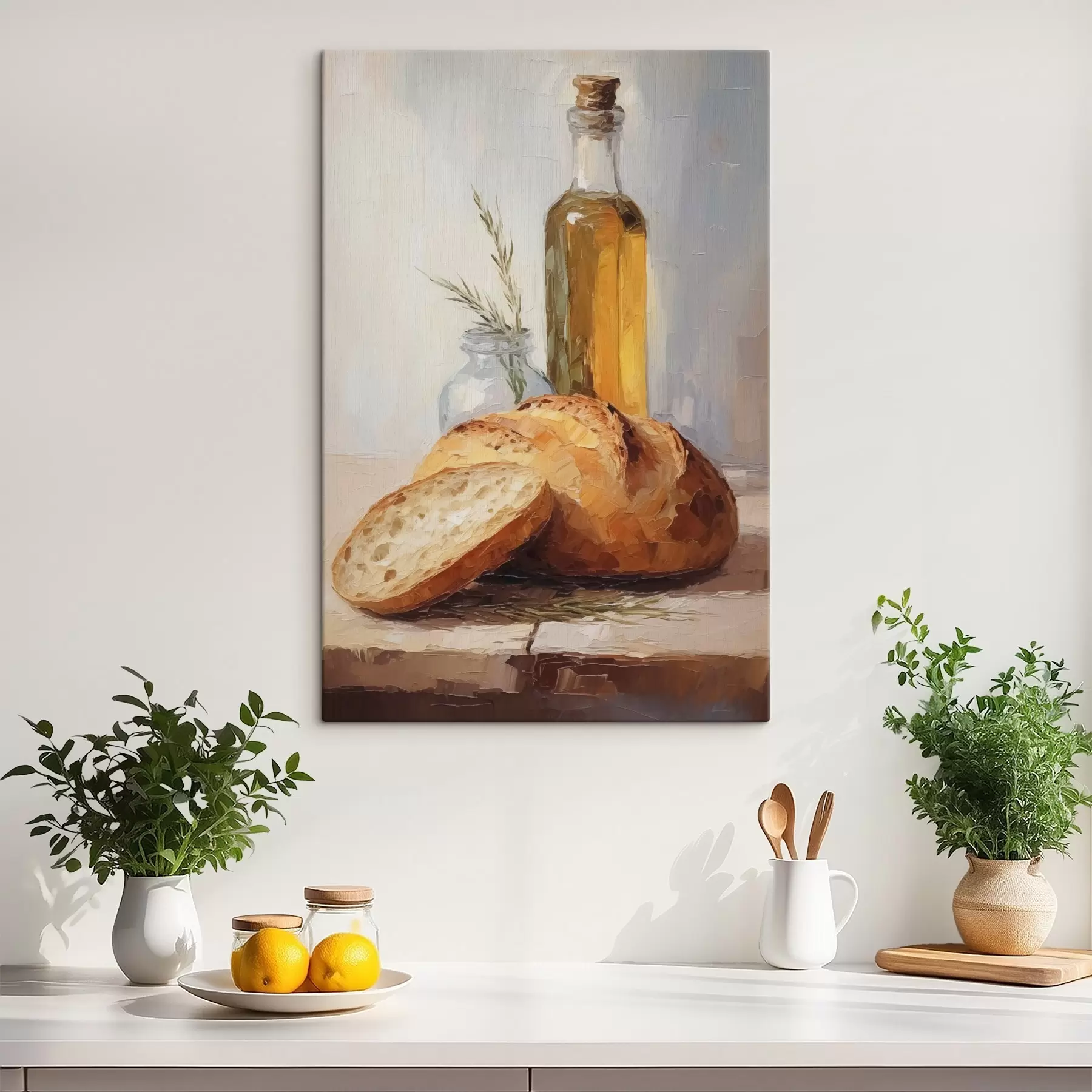 Obraz Chlieb a fľaša oleja, imitácia maľby s46759