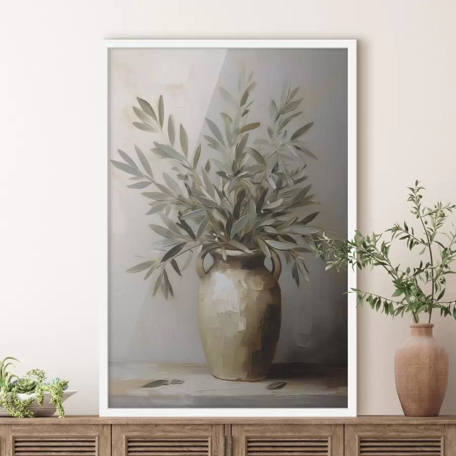 Fototapety Olívové vetvy vo váze, imitácia maľby f46758