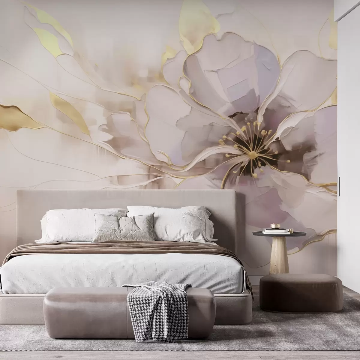 Fototapety Modrá kvetina so žltými akcentmi v abstraktnom štýle štetcom w09505