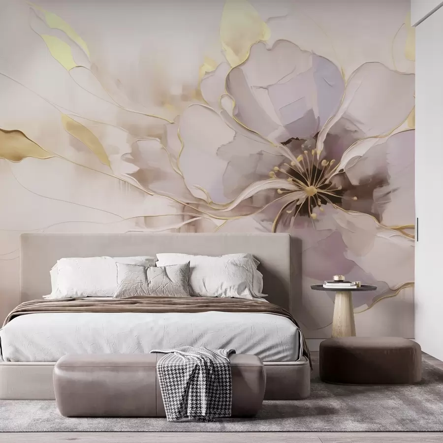 Fototapety Modrá kvetina so žltými akcentmi v abstraktnom štýle štetcom w09505