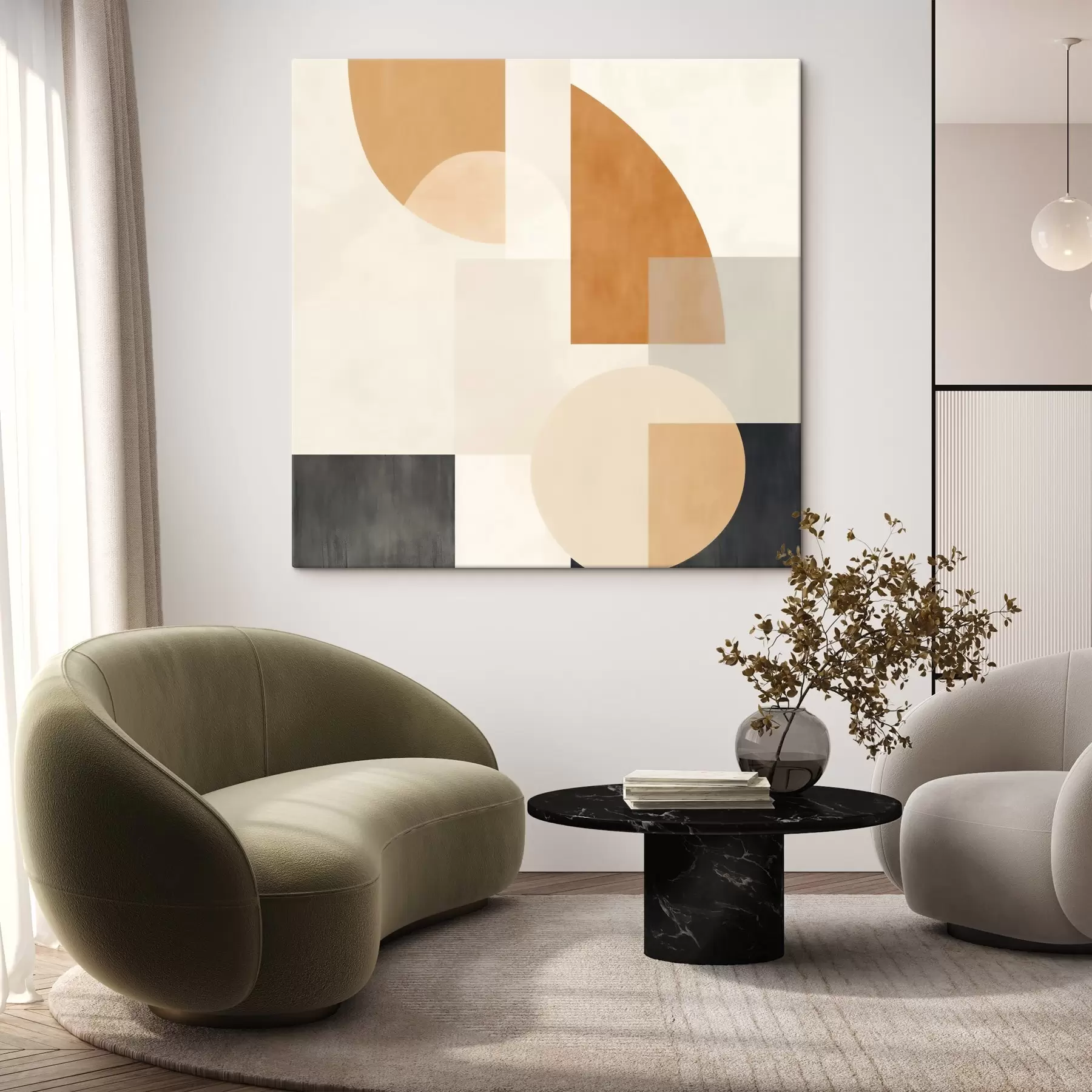 Obraz Umelecká geometria kombinujúca zaoblené a lineárne tvary s46665