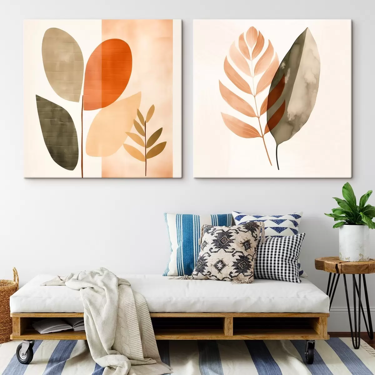 Obraz Diptych s botanickými motívmi v pastelovej farebnej palete m00983