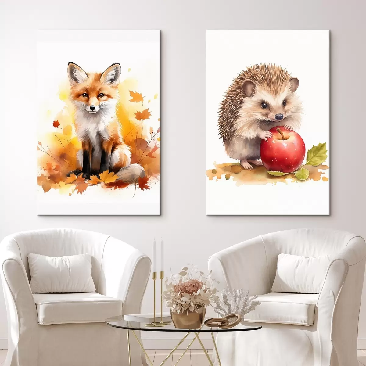 Obraz Líška a jež, imitácia akvarelu m01050