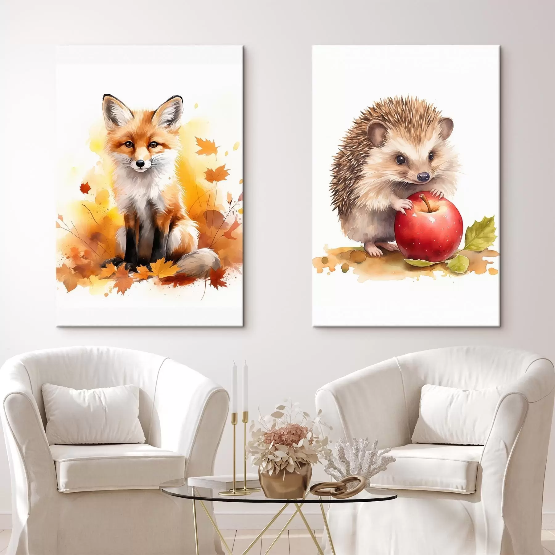 Obraz Líška a jež, imitácia akvarelu m01050