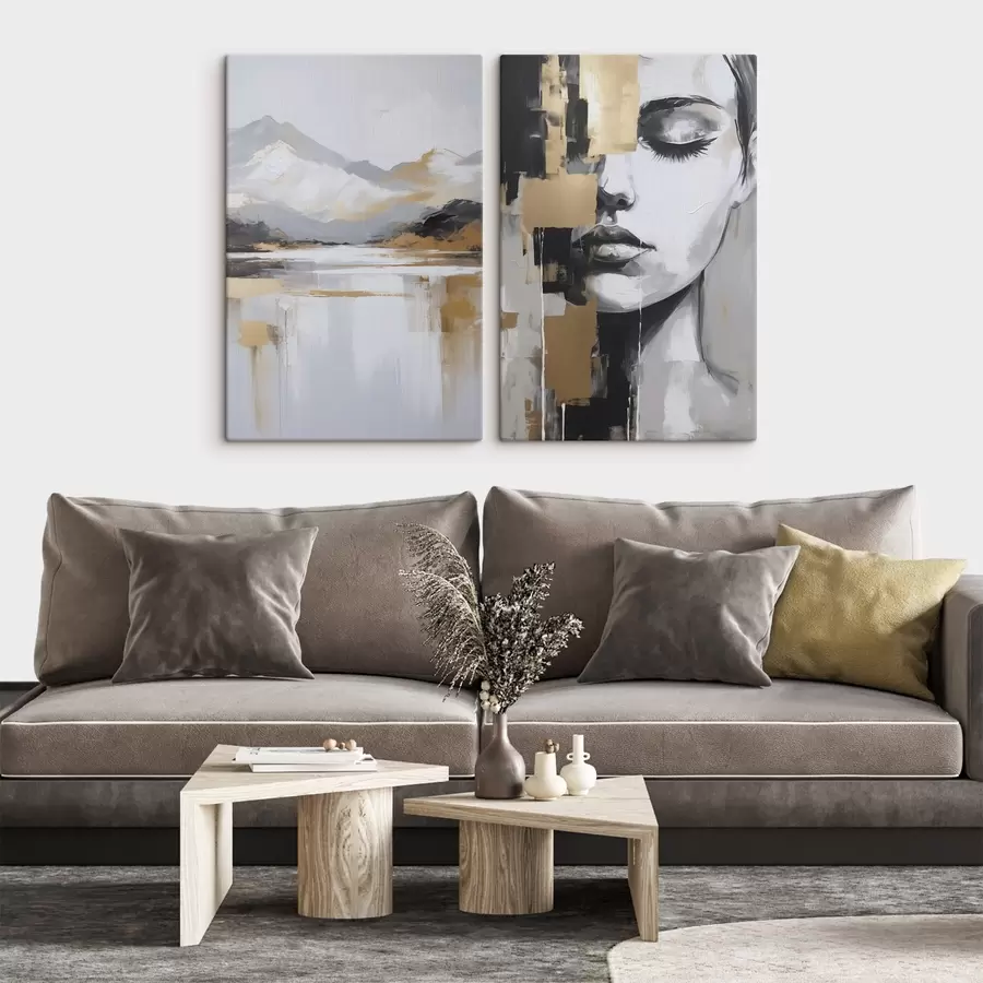 Obraz Abstraktná horská krajina a portrét m01058