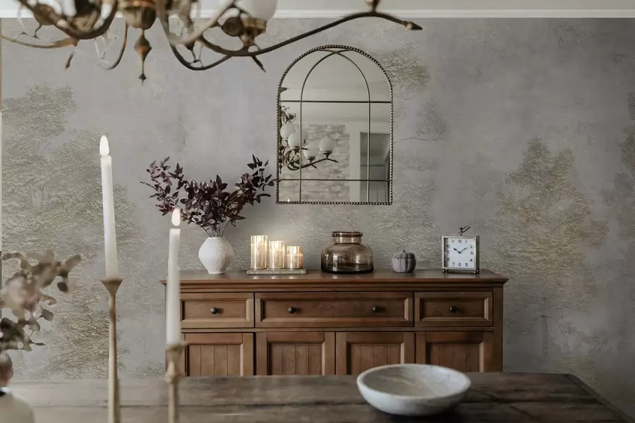 Fototapety Hmlistý les s bielou volavkou a jemnou textúrou w04953