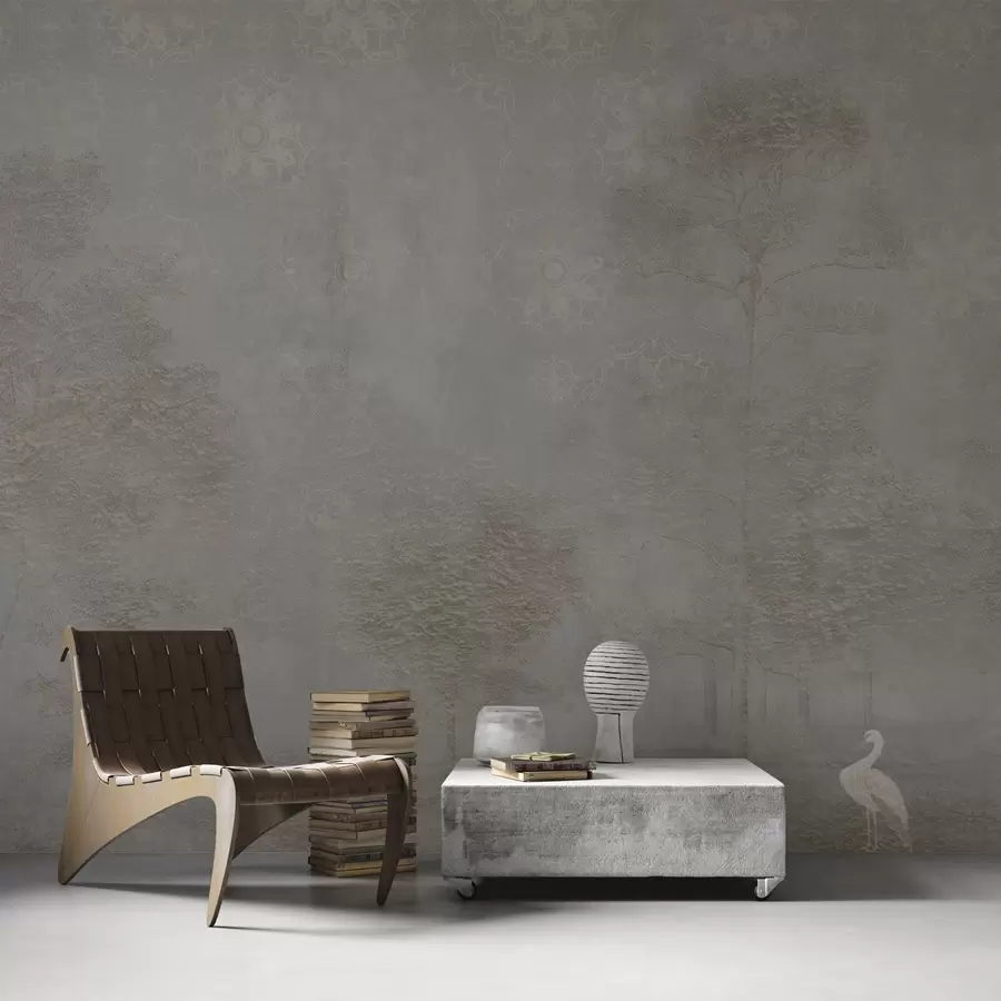 Fototapety Hmlistý les s volavkou a ornamentálnym vzorom nad ním w04953v1