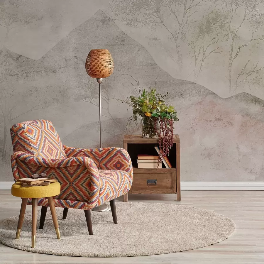 Fototapety Mäkké pastelové hory a stromy v ľahkej hmle w04954