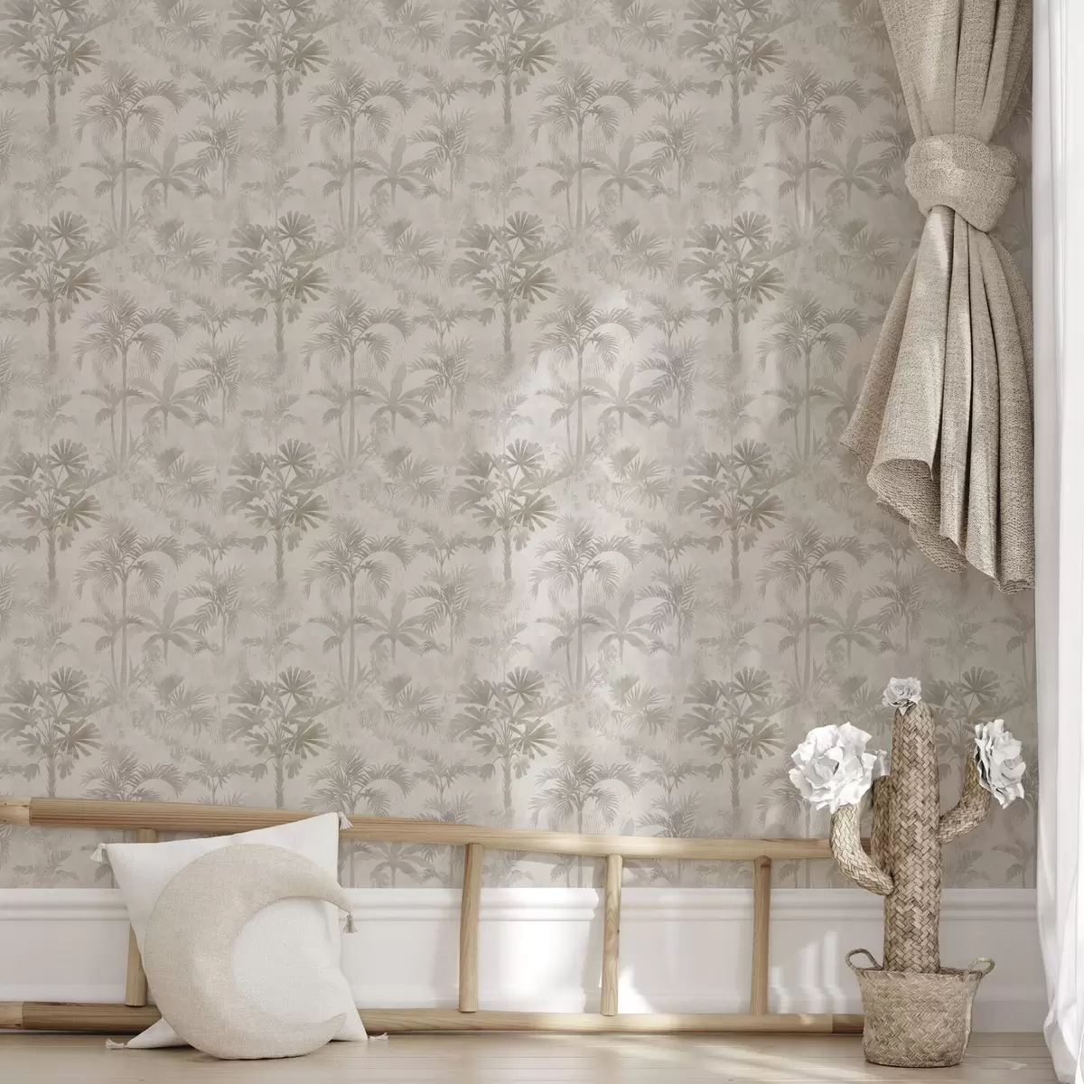 Tapety Hmlistý palmový háj v teplých béžových odtieňoch a00881