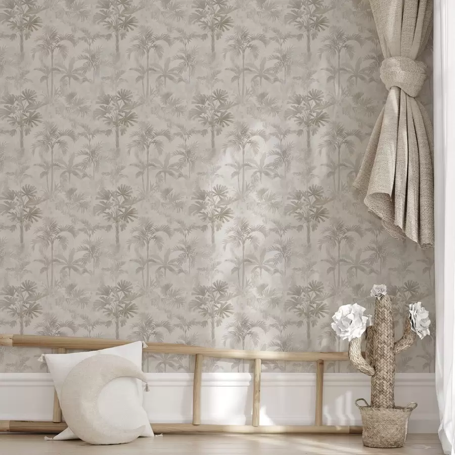 Fototapety Hmlistý palmový háj v teplých béžových odtieňoch a00881