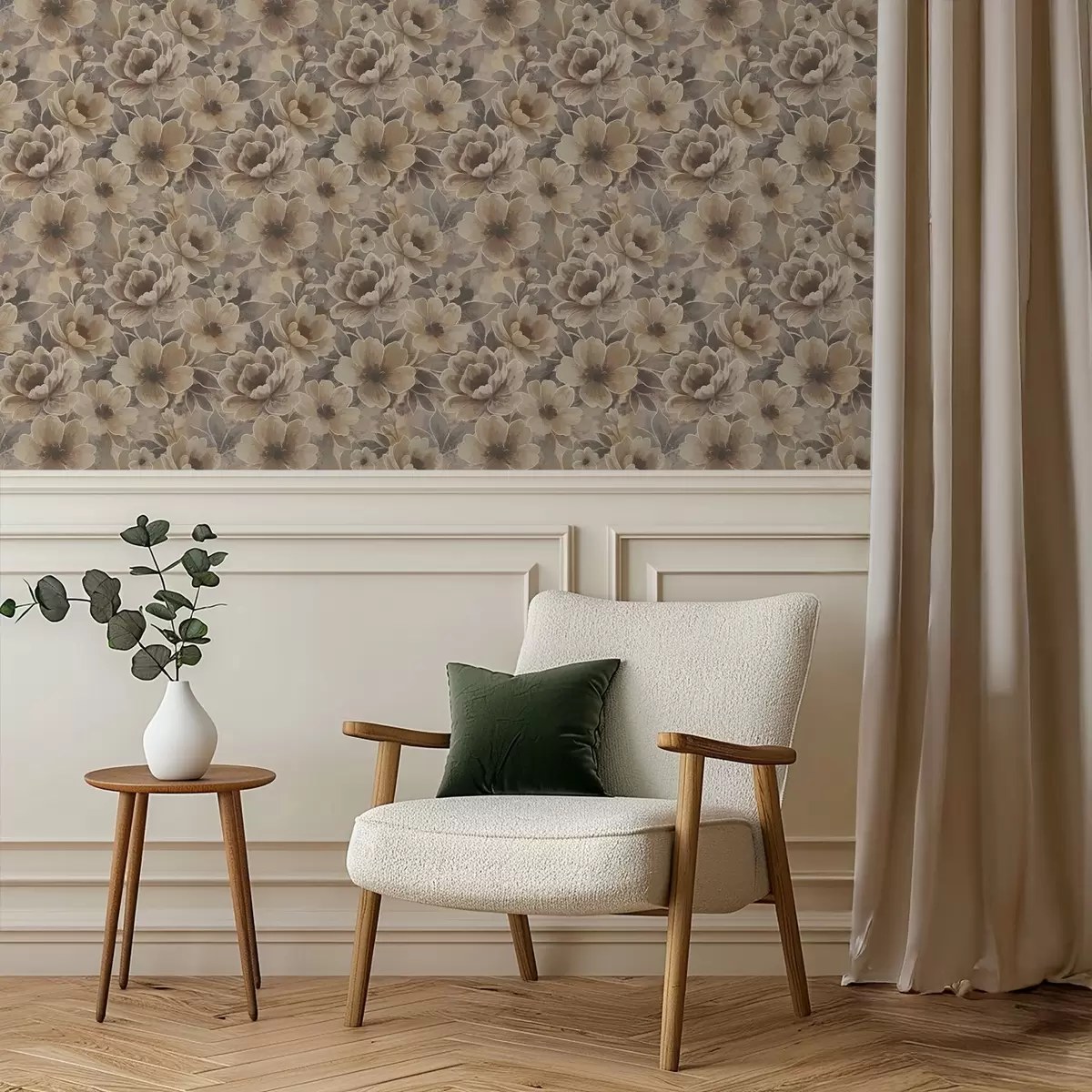 Tapety Maľované béžové kvety na dymovom abstraktnom pozadí a00884