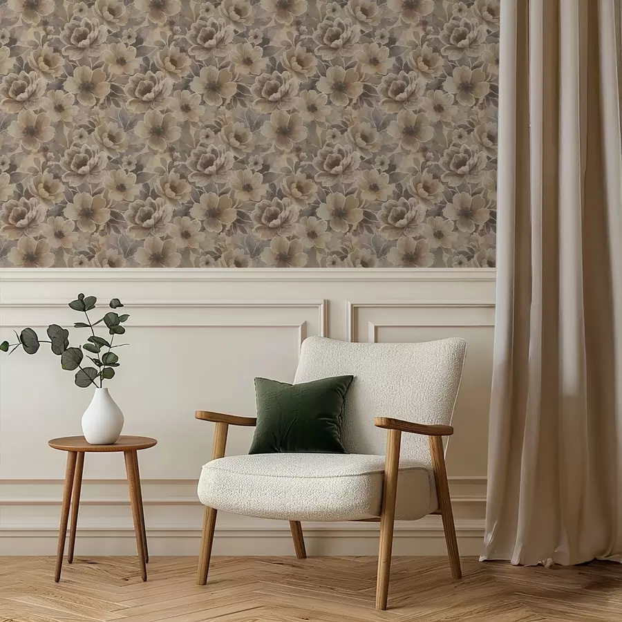 Fototapety Maľované béžové kvety na dymovom abstraktnom pozadí a00884