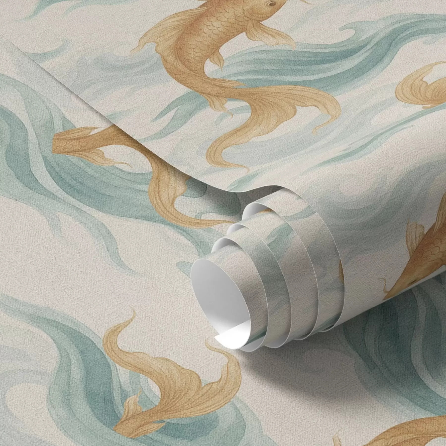 Fototapety Jantárové koi ryby plávajúce medzi jemnými tyrkysovými vlnami a00894