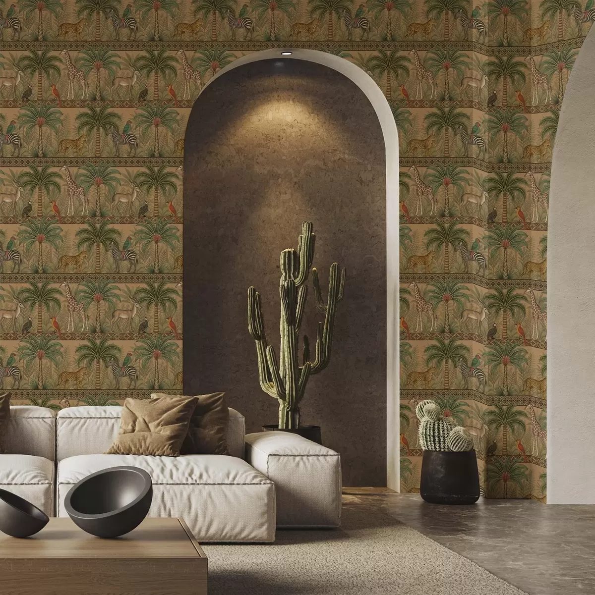 Tapety Dekoratívne zvieratá savany medzi palmami a okrajmi a00898