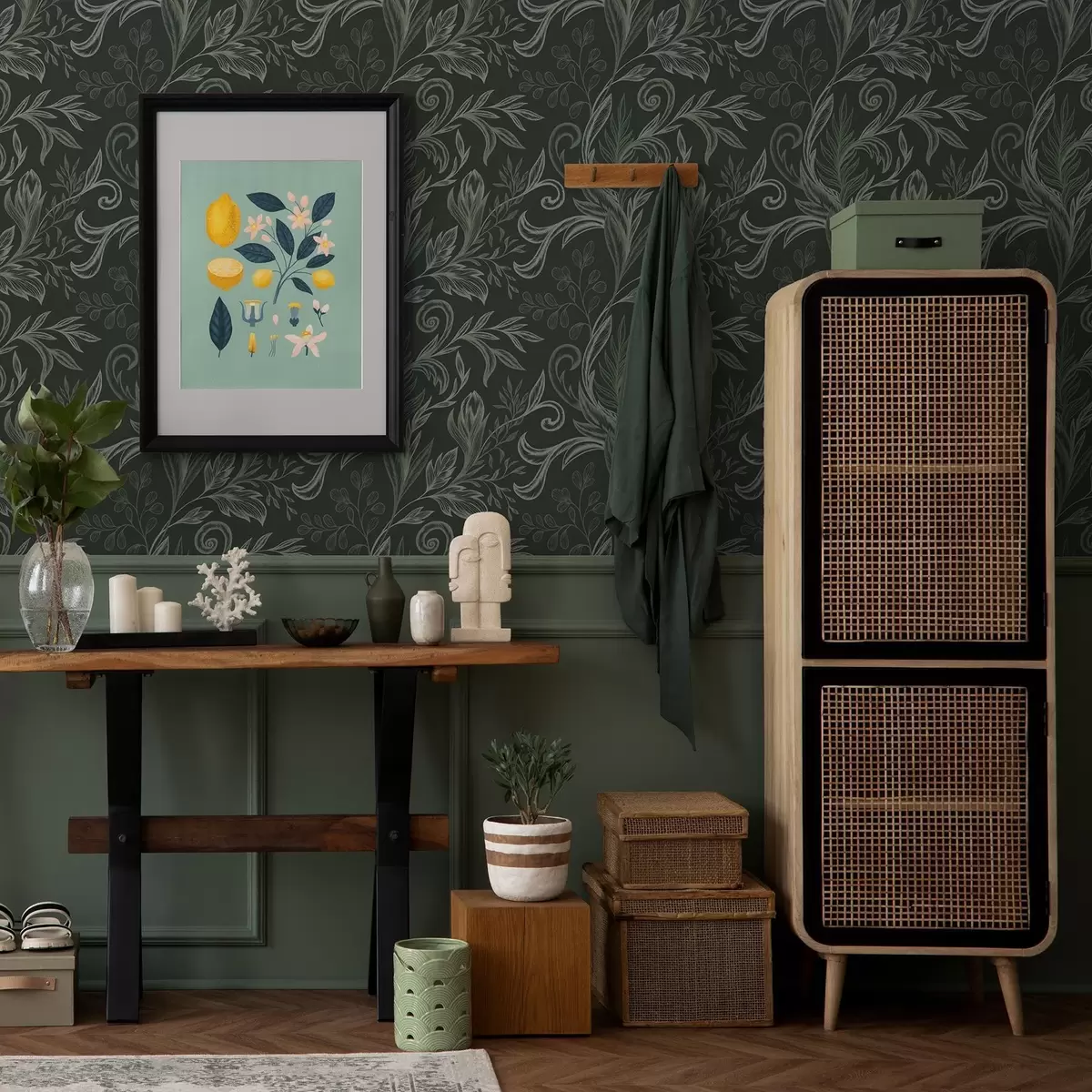 Tapety Hlboké lesné zvlnené listy v kriedovo zelených odtieňoch a00935v2