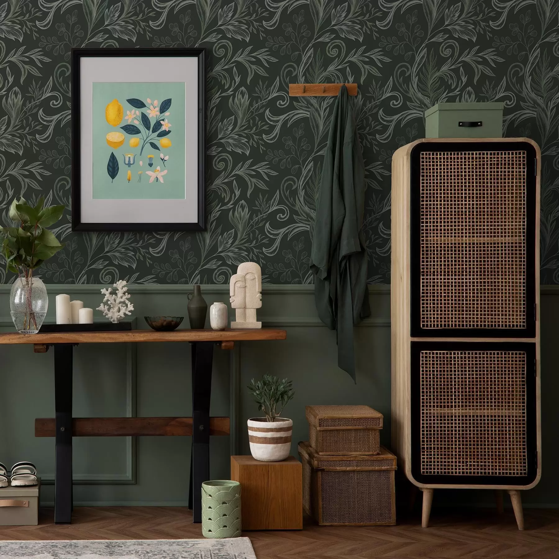 Fototapety Hlboké lesné zvlnené listy v kriedovo zelených odtieňoch a00935v2