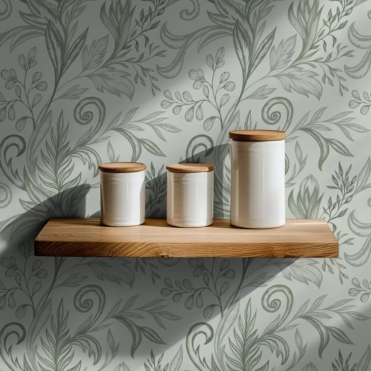 Tapety Mäkké mätové zvlnené listy v jemných šedo-zelených líniách a00935v3