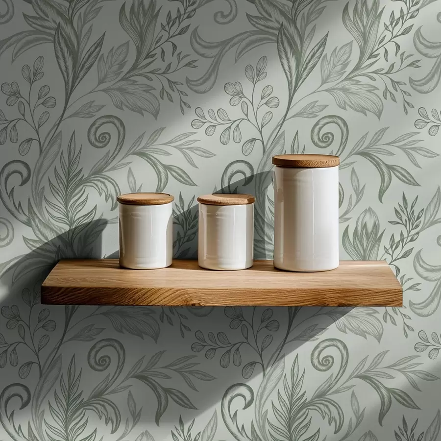 Fototapety Mäkké mätové zvlnené listy v jemných šedo-zelených líniách a00935v3