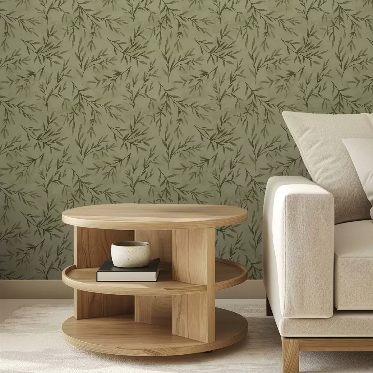 Tapety Olivové vetvičky na tlmenom žltozelenom textúrovanom pozadí a00936