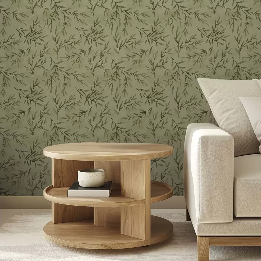 Fototapety Olivové vetvičky na tlmenom žltozelenom textúrovanom pozadí a00936