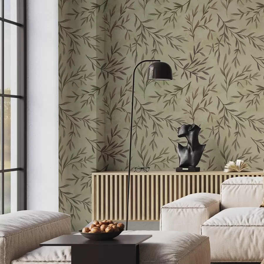 Fototapety Lila a zelené vetvy s listami na teplom pozadí a00936v4