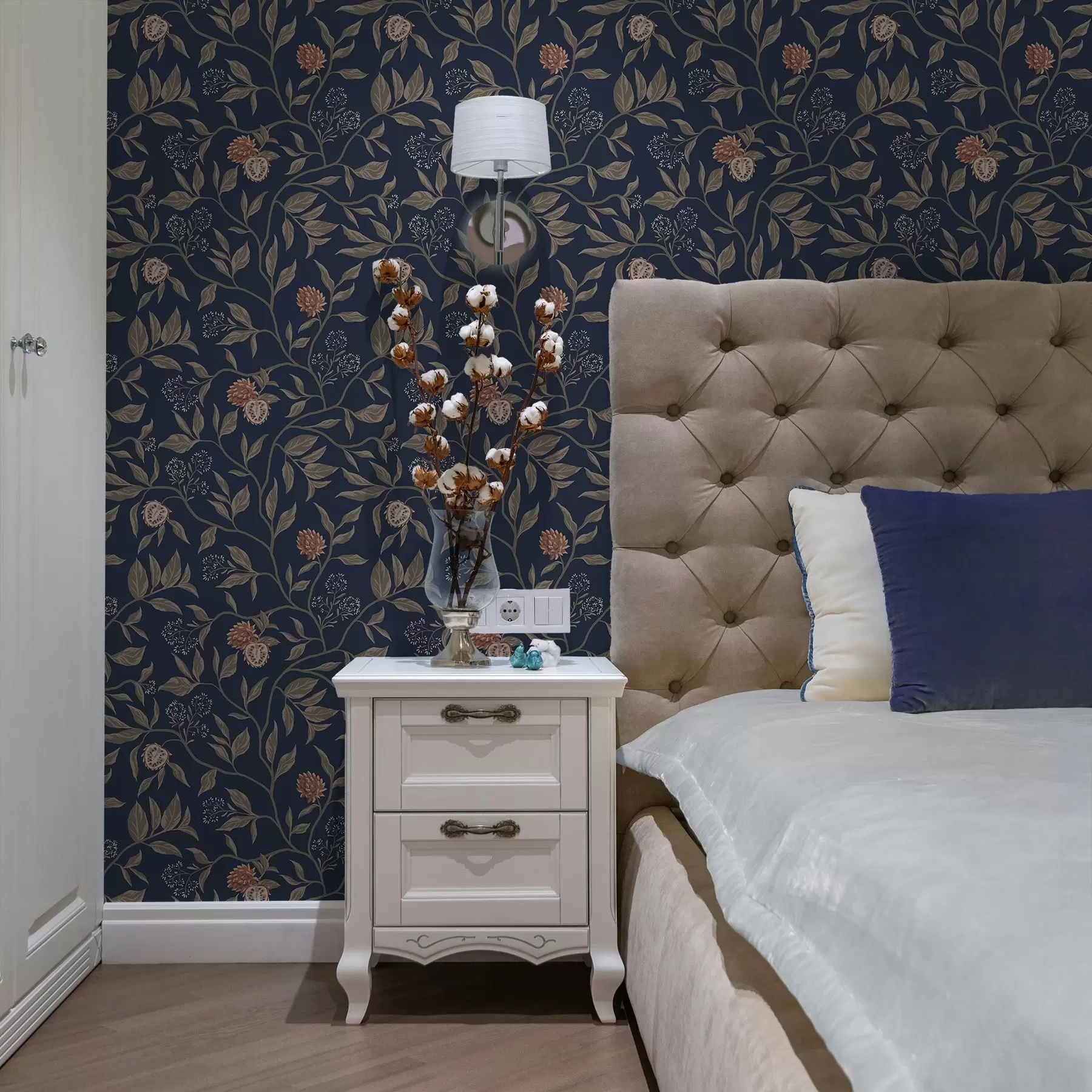 Fototapety Modrá záhrada s vetvičkami, plodmi a drobnými kvetmi a00959