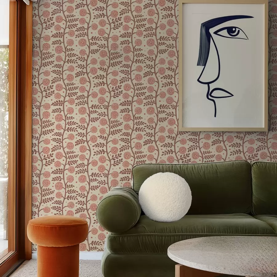 Fototapety Terakotové stonky s koralovými nadýchanými kvetmi na smotanovom pozadí a00997v1