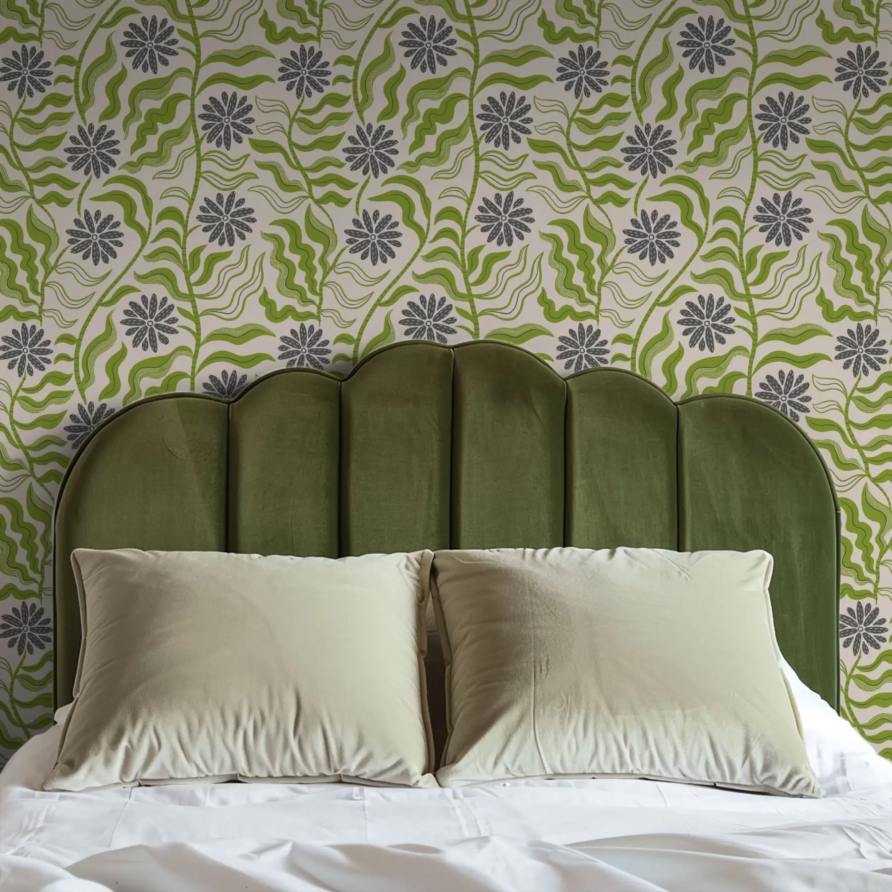 Fototapety Hravé zelené sedmokrásky s vlnitými listami na smotanovom pozadí a00998