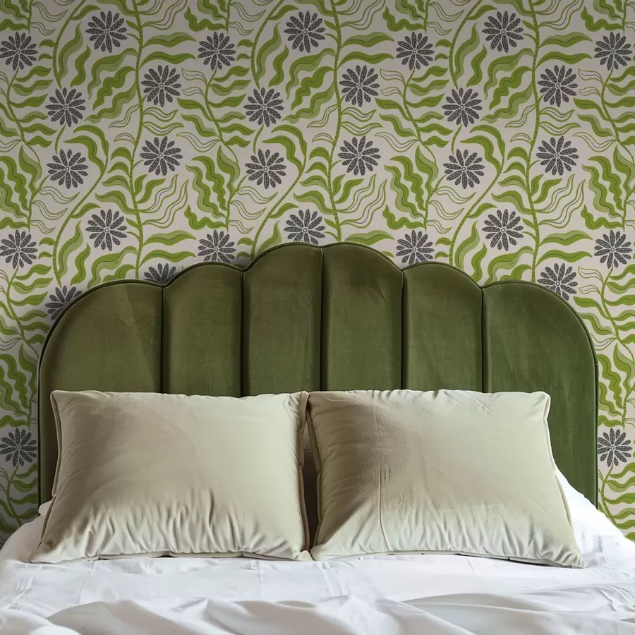 Fototapety Hravé zelené sedmokrásky s vlnitými listami na smotanovom pozadí a00998