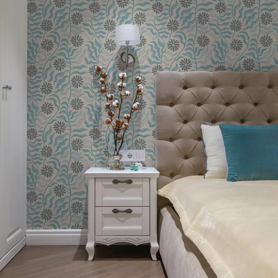 Fototapety Abstraktné kvety a vlnitá lístie v jemných modrých odtieňoch a00998v1