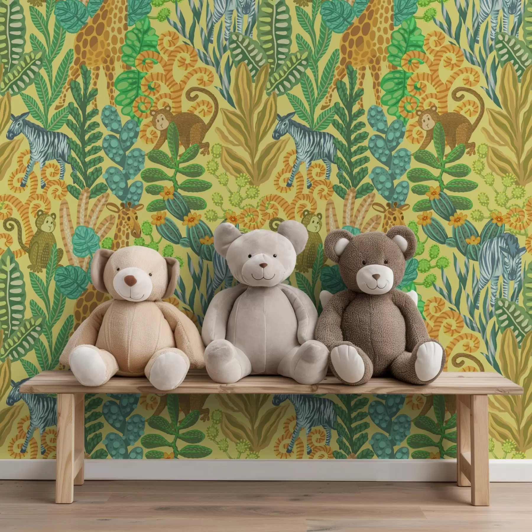 Fototapety Žirafa, zebra a opica v jasne žltej savane a01000v1