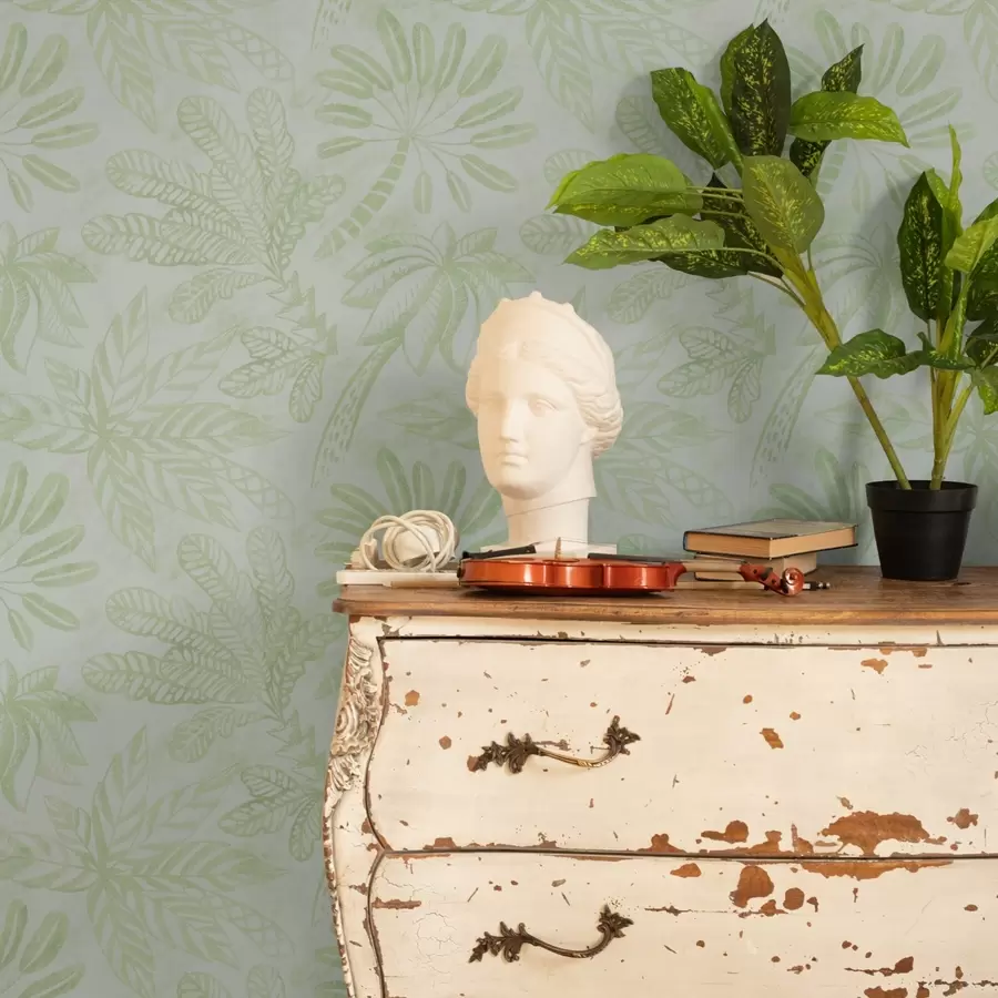 Fototapety Nakreslené tropické listy v sviežich svetlozelených odtieňoch a01001v1