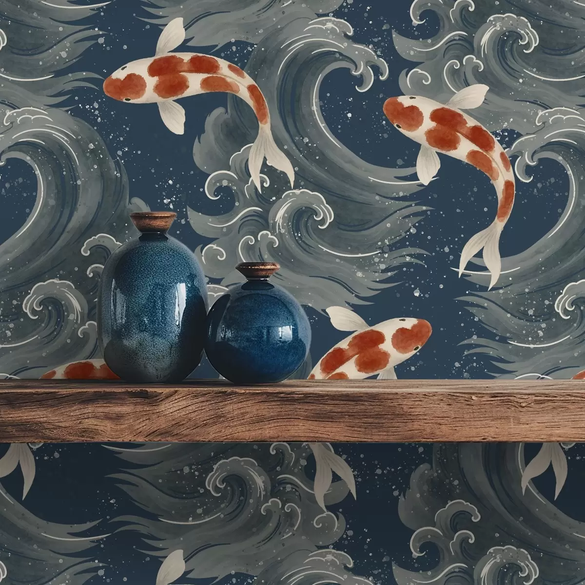 Tapety Koi ryby plávajúce medzi dramatickými oceánskymi vlnami a01019