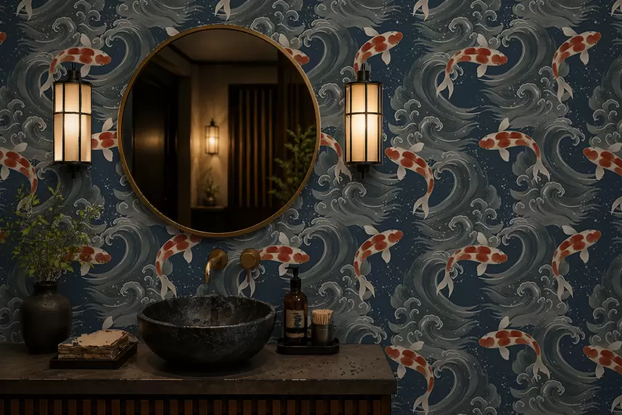 Fototapety Koi ryby plávajúce medzi dramatickými oceánskymi vlnami a01019