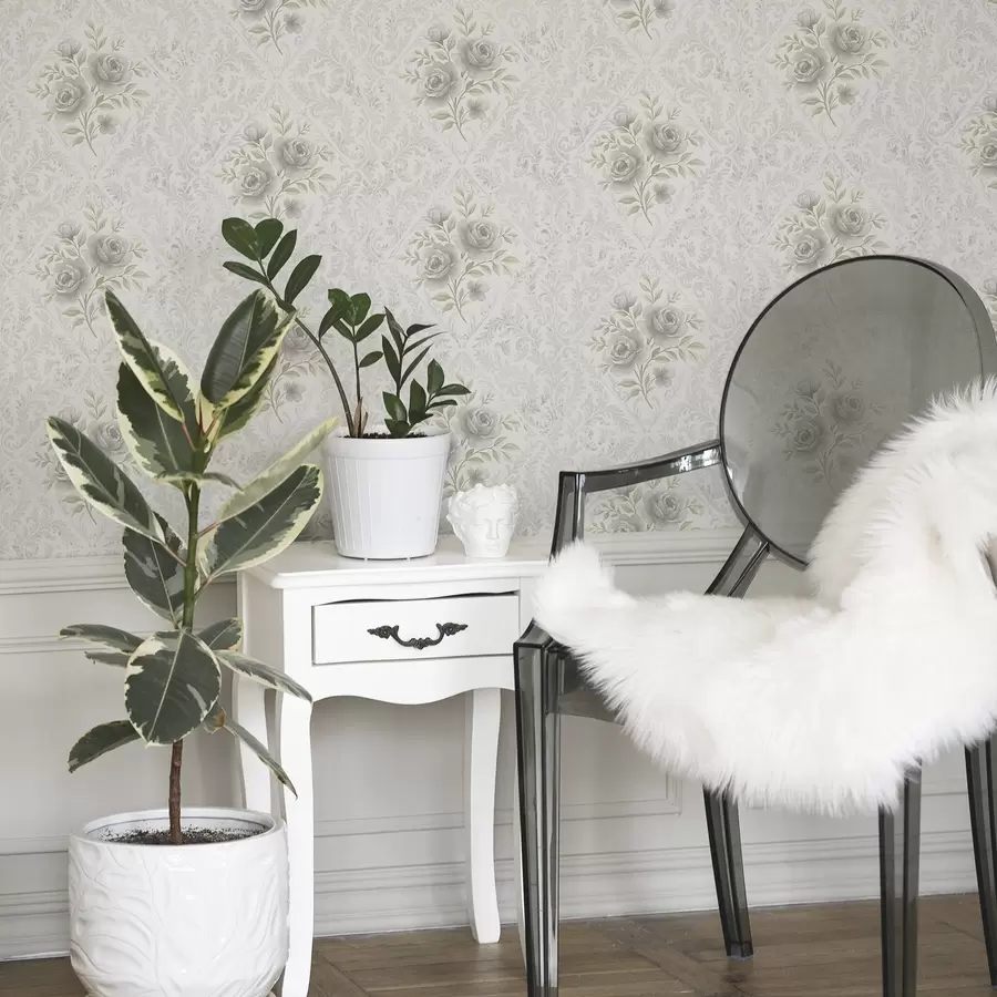 Fototapety Ľahký damaskový vzor so sivými ružami v jemných kosoštvorcoch a01024