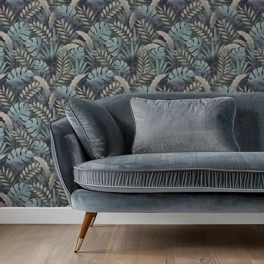 Fototapety Tropická zeleň v chladných modrozelených odtieňoch a01035