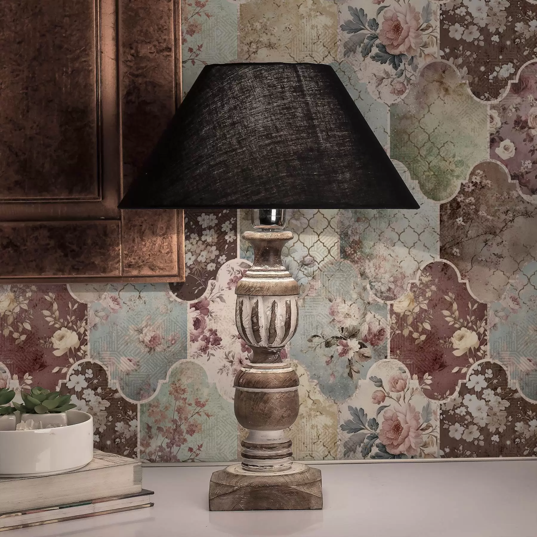 Fototapety Mozaika z kvetinových panelov a opotrebovaných vzorovaných dlaždíc a01038