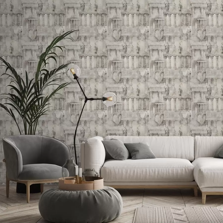 Fototapety Starožitné sochy a stĺpy v jemných béžovo-sivých odtieňoch a01041