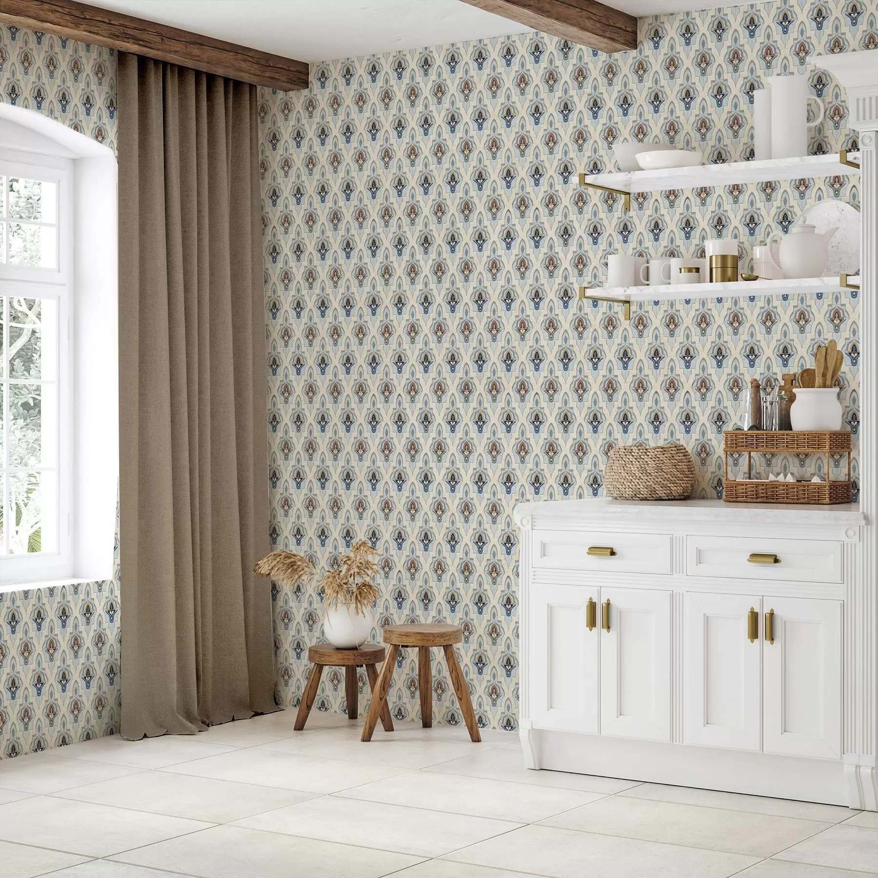 Fototapety Orientálny vzor malých dlaždíc v modro-pieskovej farebnej palete a01044