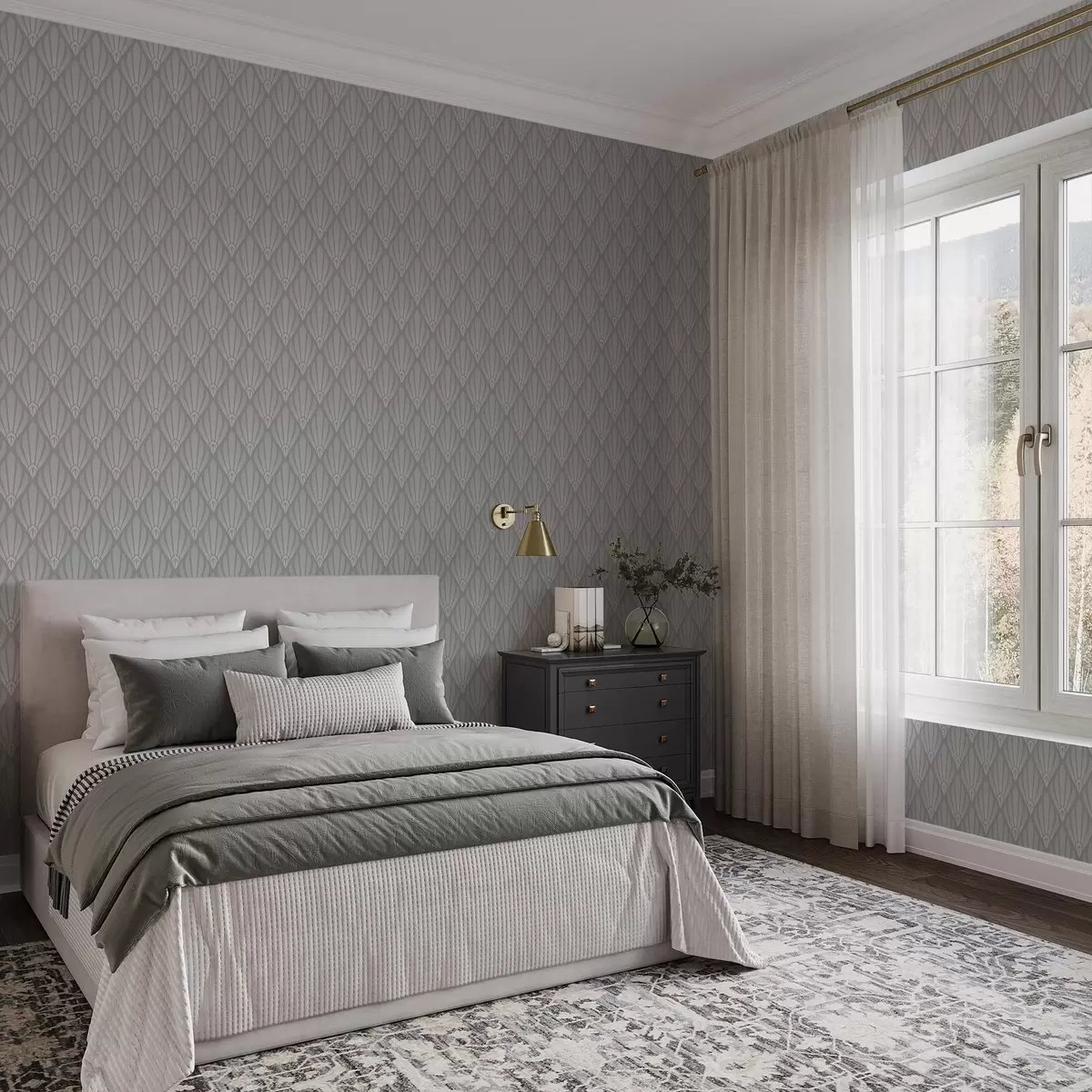 Tapety Sivé Art Deco s vejárovitými tvarmi a01064