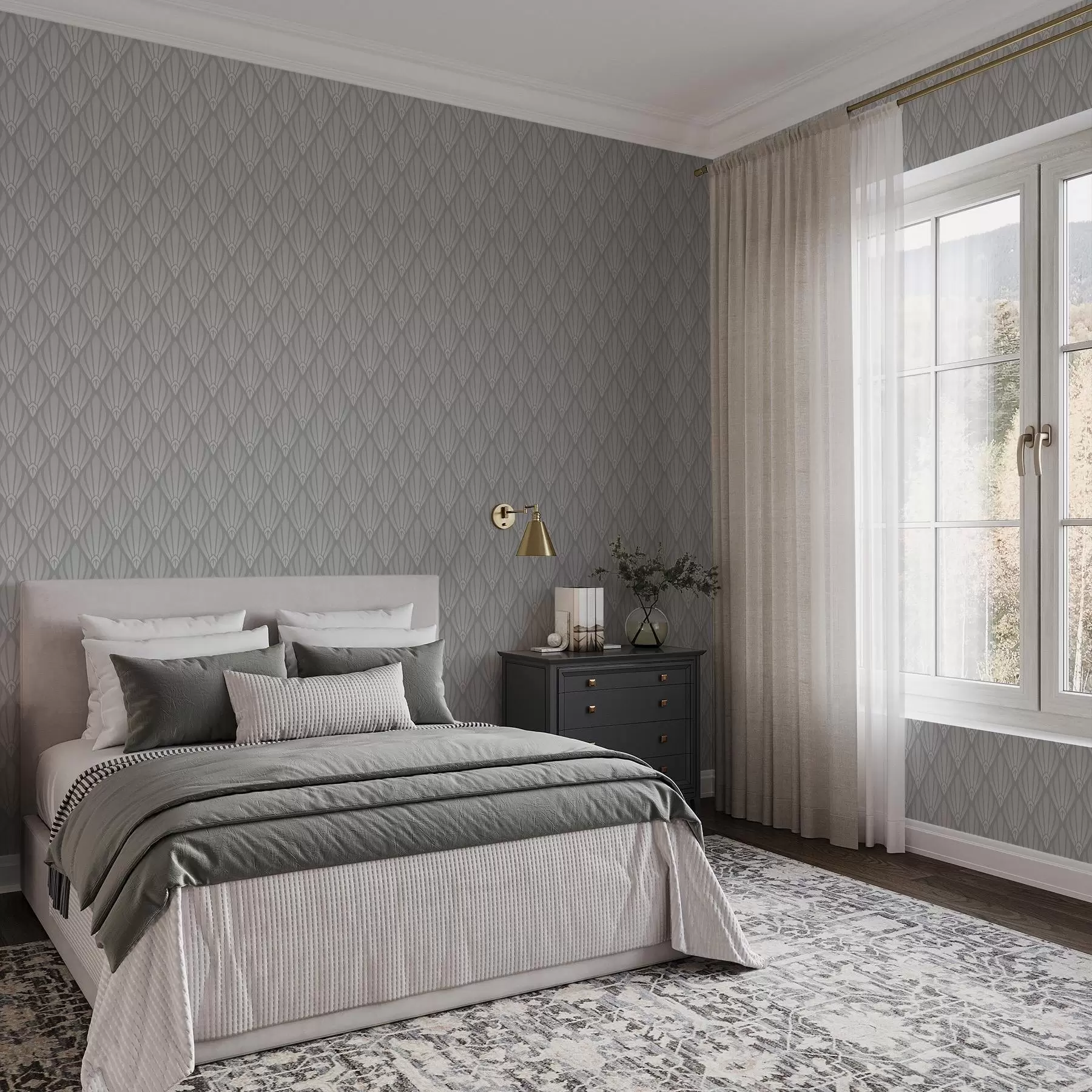 Fototapety Sivé Art Deco s vejárovitými tvarmi a01064