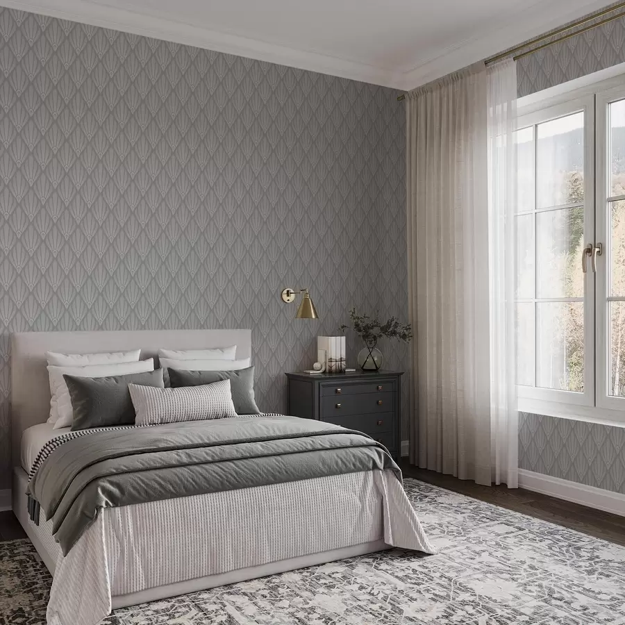 Fototapety Sivé Art Deco s vejárovitými tvarmi a01064