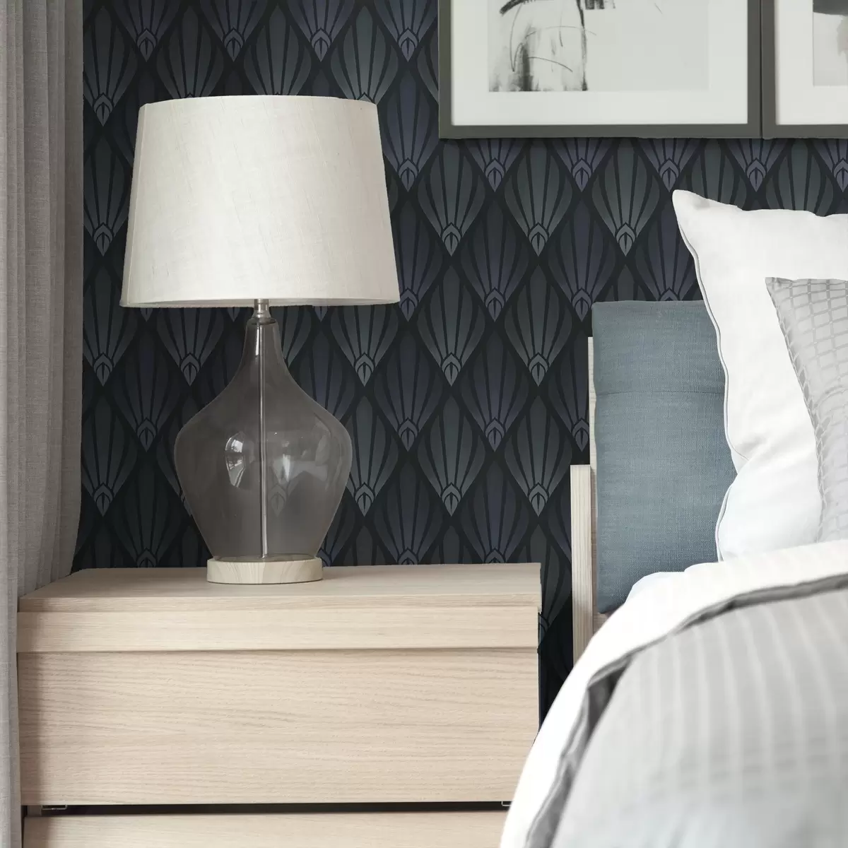 Tapety Chladná modro-sivá Art Deco s vejárovitými tvarmi a01064v3