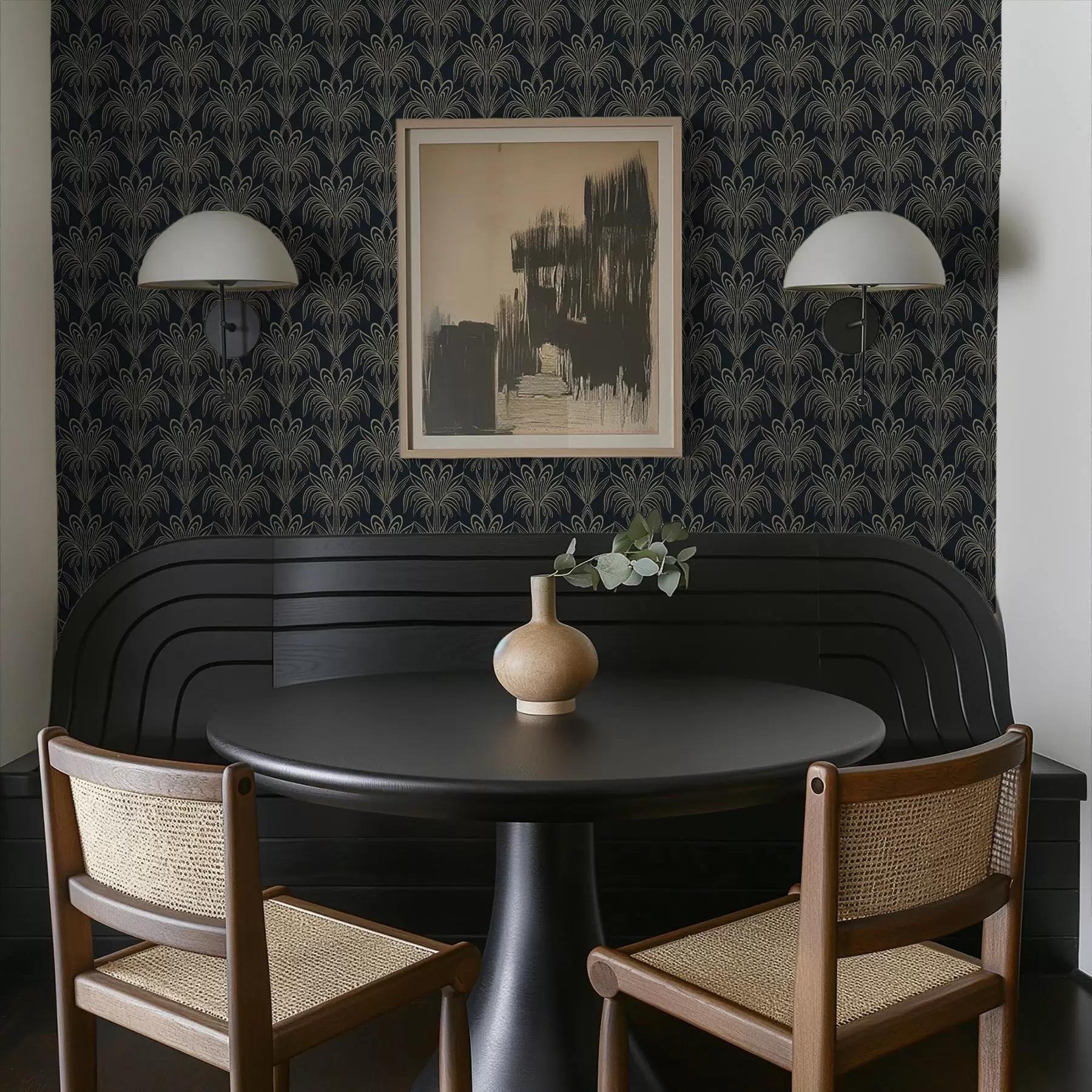 Fototapety Tmavý art deco ornament so štýlizovanými rastlinami a01065