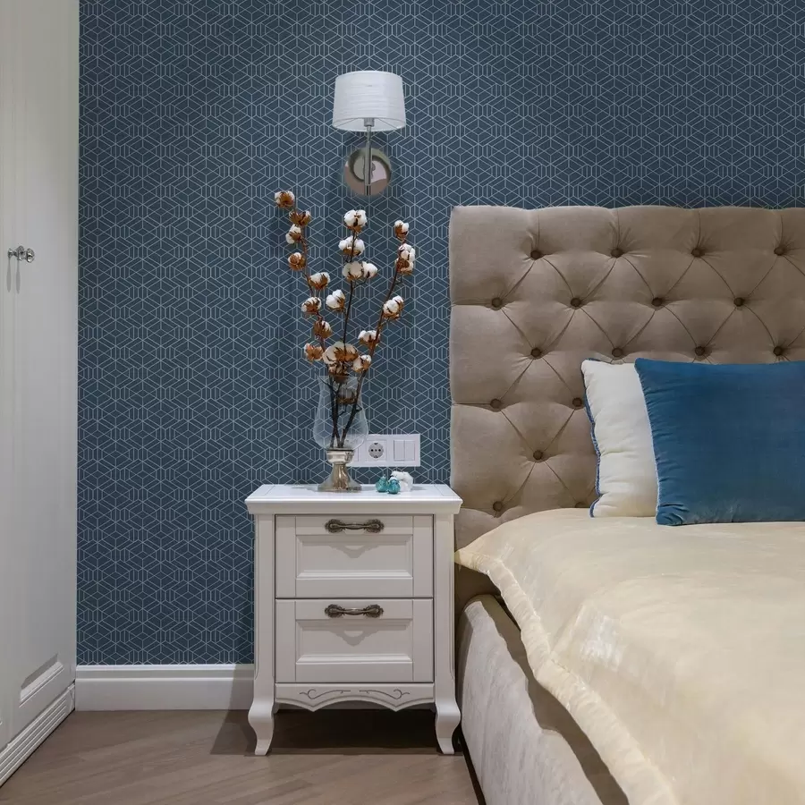 Fototapety Modré pozadie s bielymi lineárnymi kockami v mriežke a01067v1