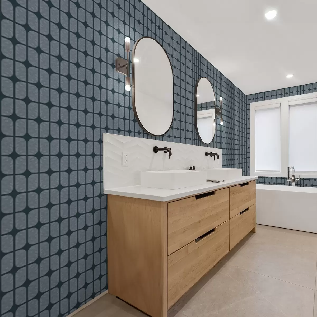 Tapety Tmavomodré pozadie so sivou mozaikou zaoblených dlaždíc a01068v1