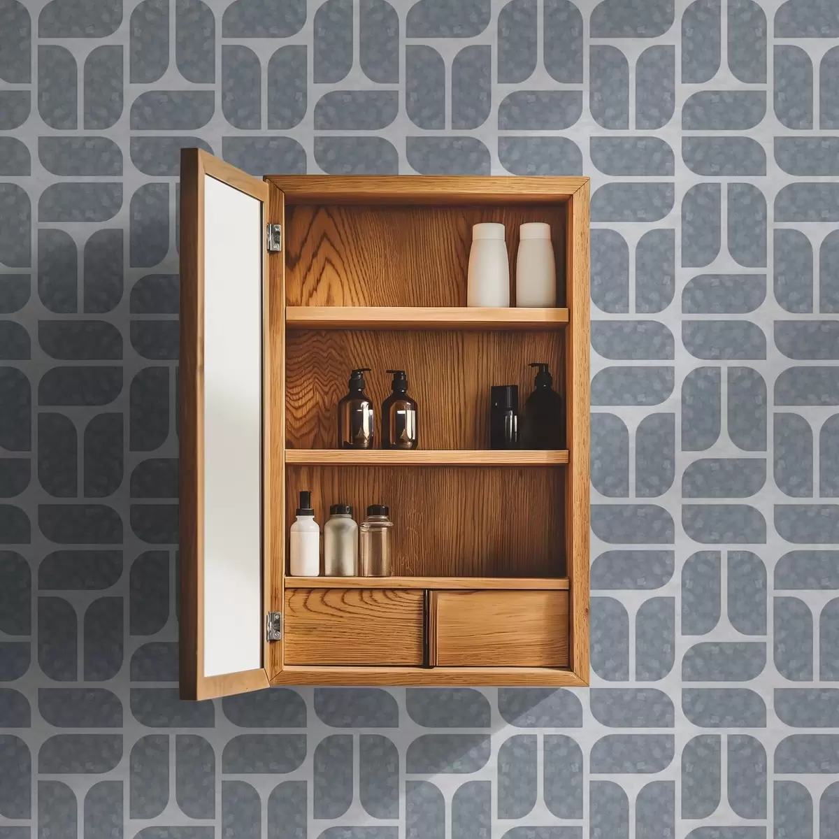 Tapety Sivá mozaika striedajúca zaoblené a obdĺžnikové tvary a01069