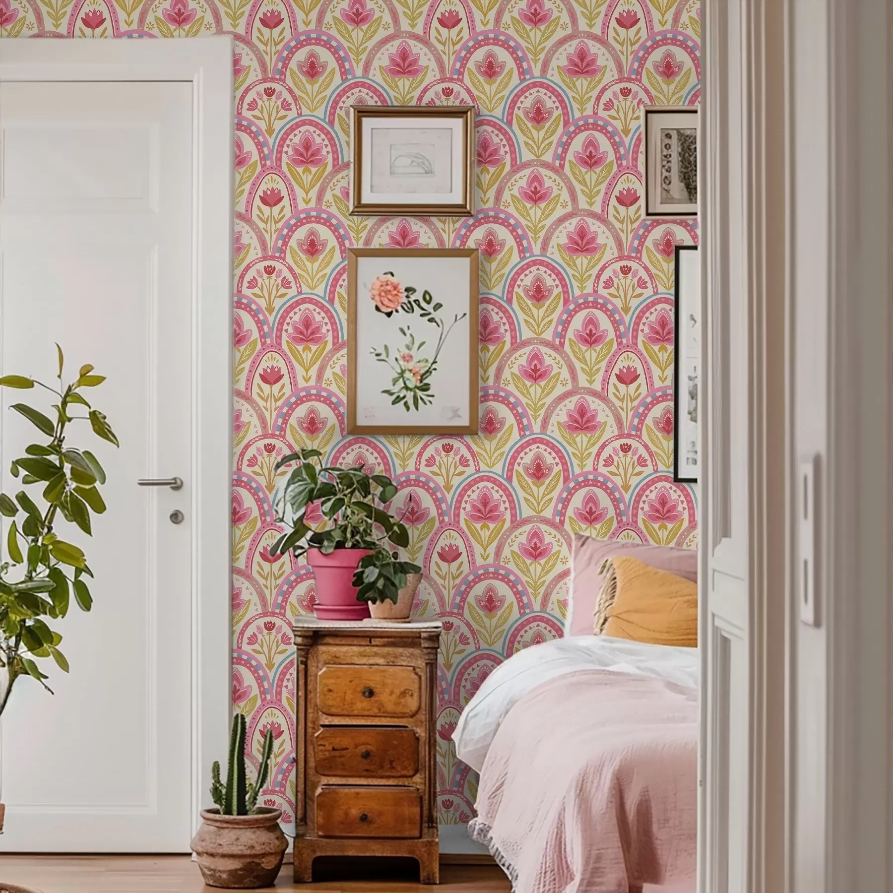 Fototapety Oblúky s ružovými kvetmi v ľudovom štýle a01080