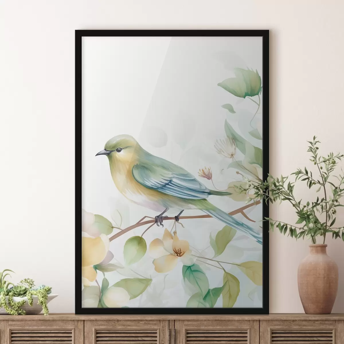 Plagáty Sýkorka na konári, imitácia akvarelu f46892